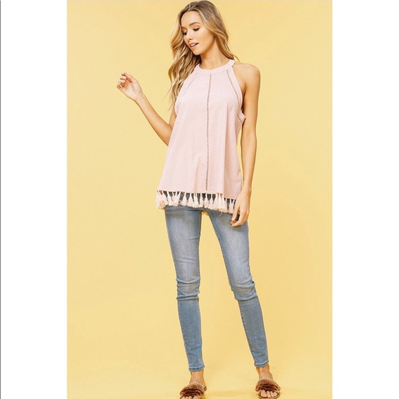 Open Shoulder Fringed Halter Top - Picture 5 of 7